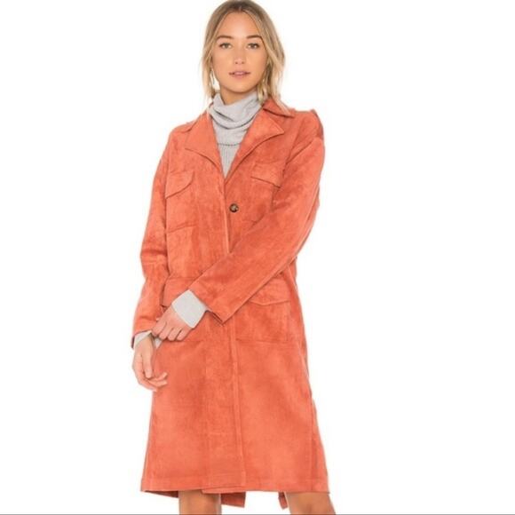 Tularosa Vanessa Rust Faux Suede Trench Coat Size M - Picture 3 of 12